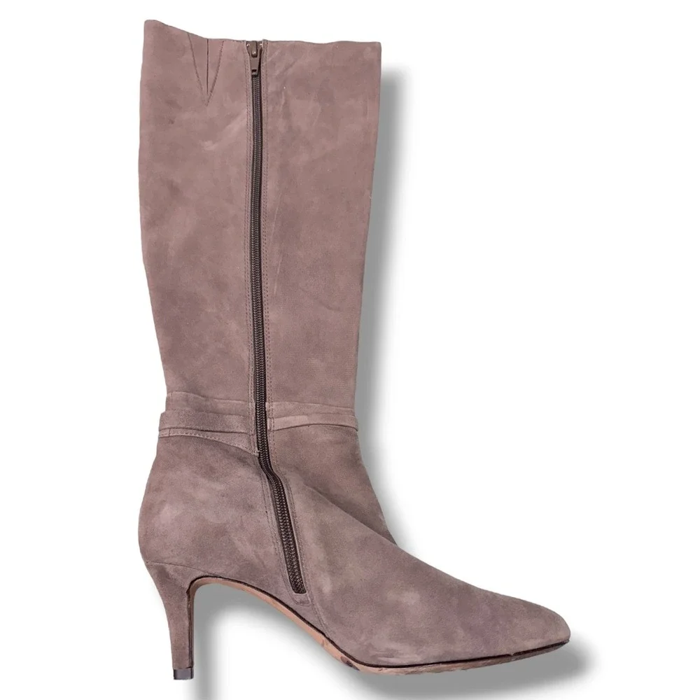 Antonio Melani Taupe Suede Knee High Boots with Gold Buckle Accent Size 6M